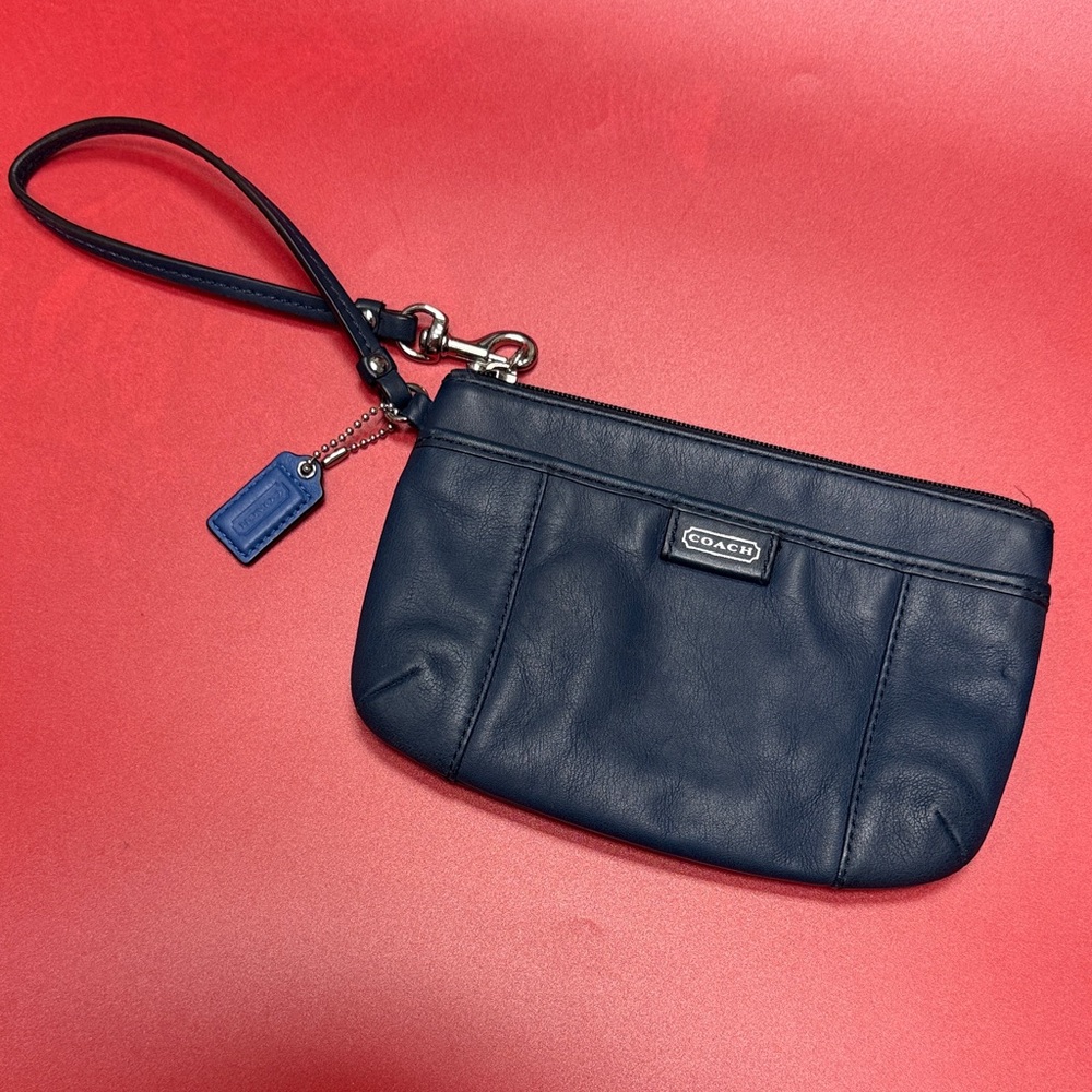 * Coach Navy Leather Wristlet